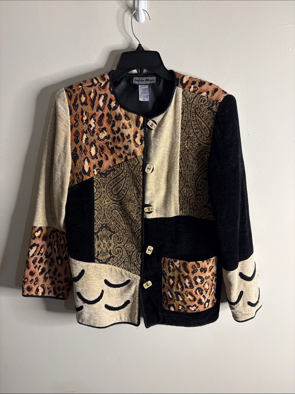 Indigo Patchwork Leopard & Paisley Blazer - Black Beige Brown